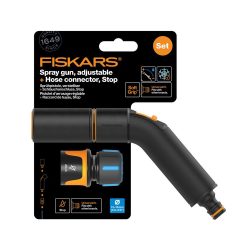   Fiskars Сomfort locsolópisztoly állítható fejjel és CF Stop tömlőcsatlakozó 13-15mm