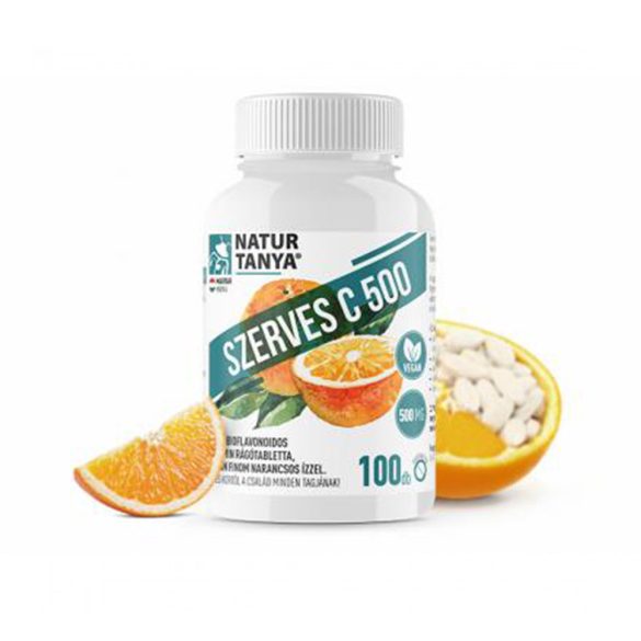 Natur Tanya Szerves C 500 – Kétféle C-vitamin és citrus bioflavonoidok gyomorkímélő rágótablettában, narancs ízben 100 db 