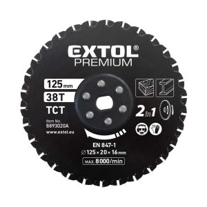 Extol keményfémlapkás fűrészlap 2az1ben Twin Blade fémre és fára 8893020 vágógéphez 38T 125x20x16mm