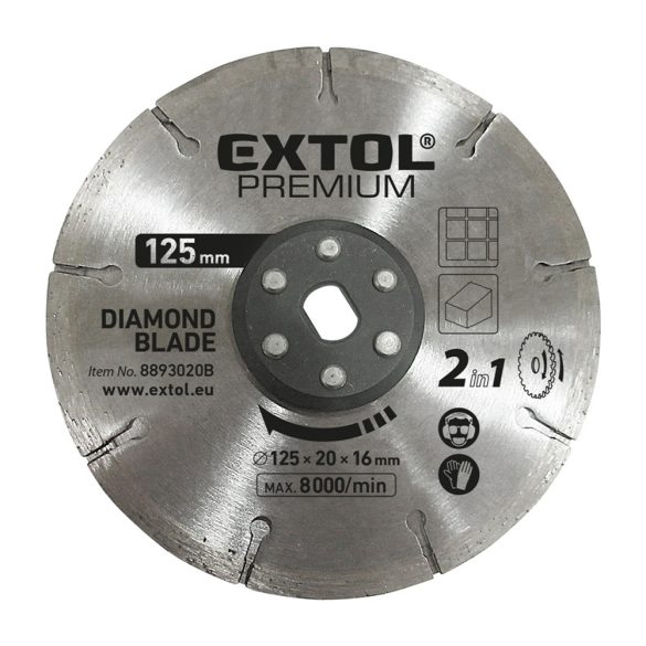 Extol gyémántvágó korong 2az1ben Twin Blade kőhöz és csempéhez 8893020 vágógéphez 125x20mm