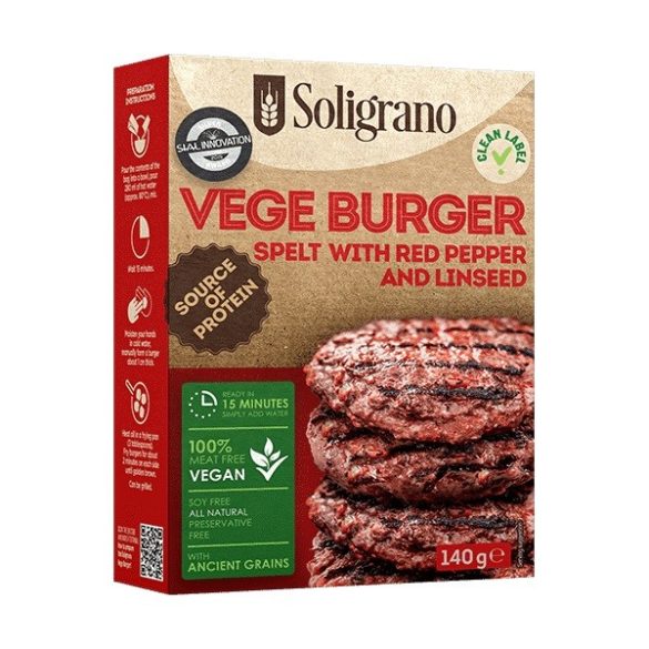 Soligrano Vegán Burger Alappor tönkölyből paprikával és lenmaggal 140g